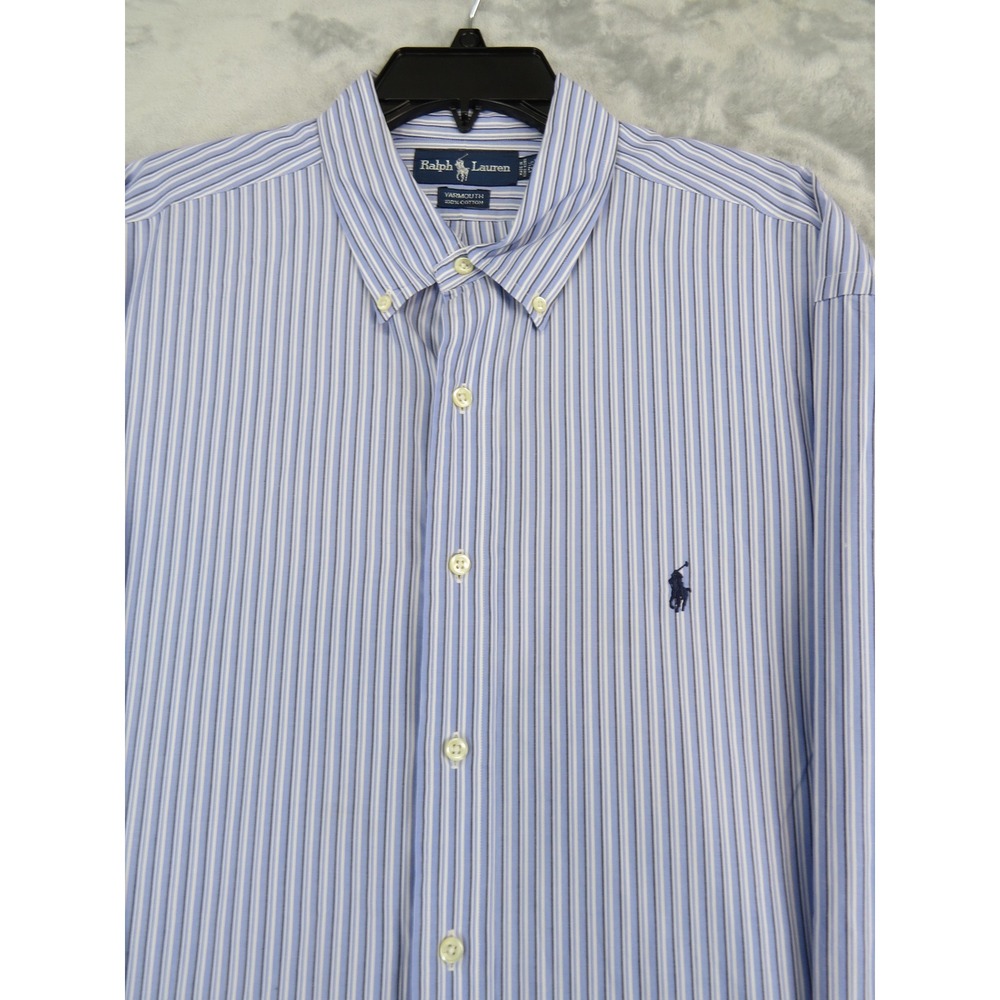 Ralph Lauren Yarmouth Blue Stripe Oxford Dress Shirt 17.5 Business Casual